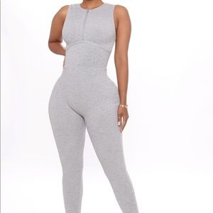 Fashion nova grey ribbed jumpsuit
